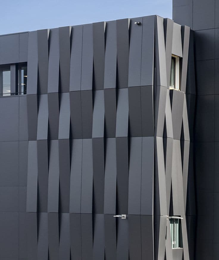 Matte charcoal ACP with interlaced vertical fold texture