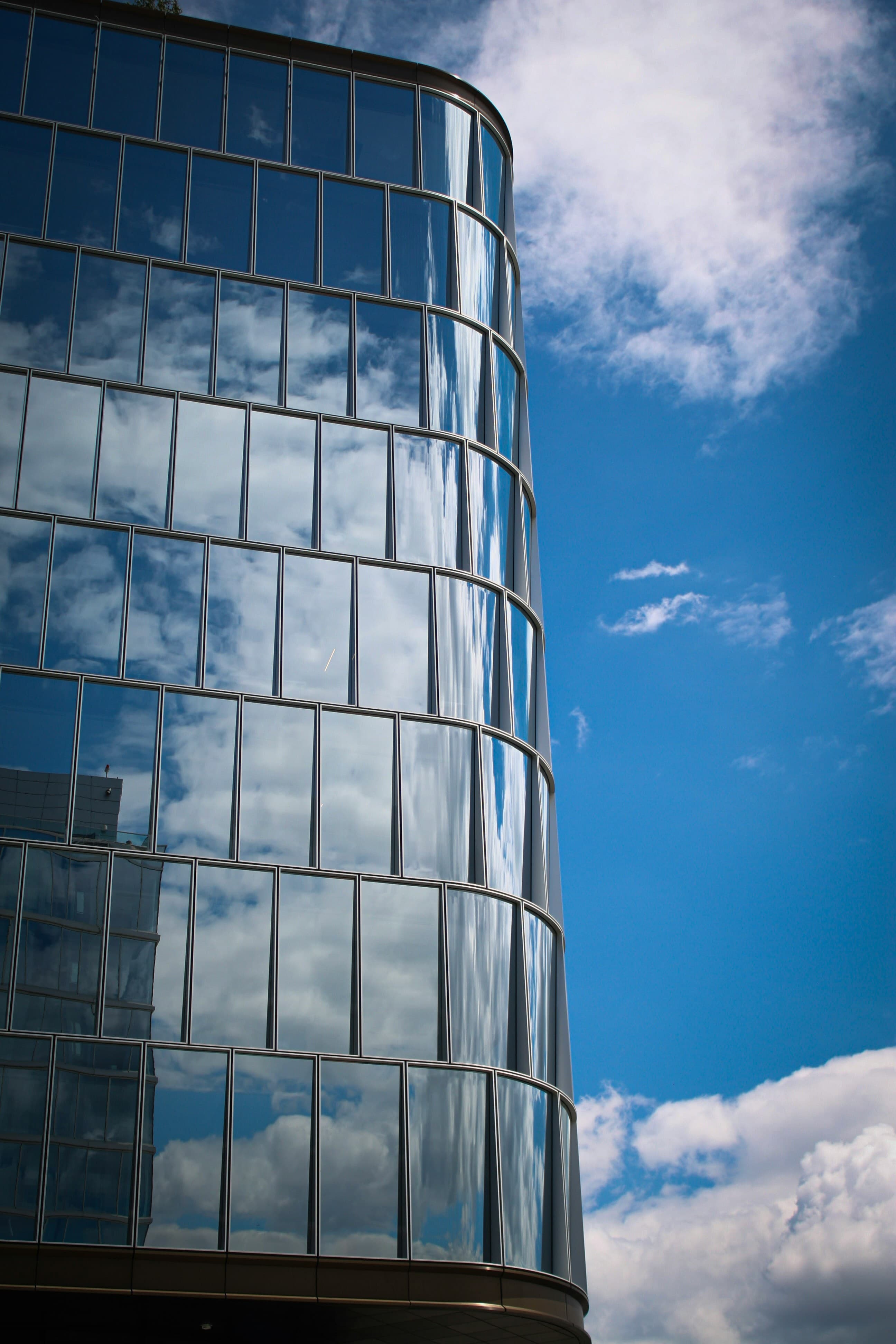 High-rise glass facade with precise mullion rhythm