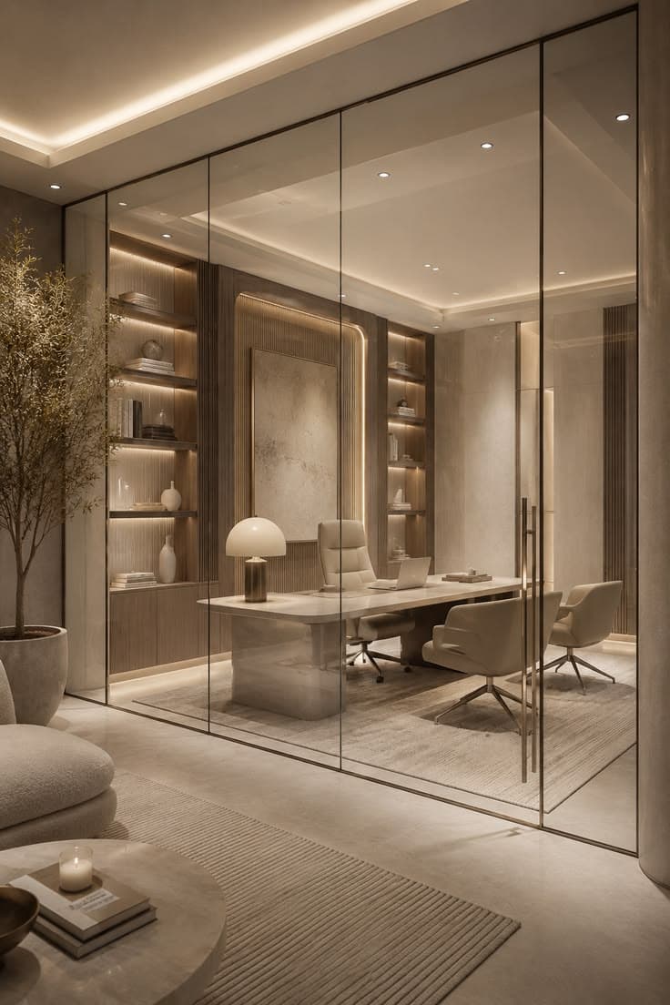 Architectural glass — Quiet Luxury Office Design Modern Glass Partition Ideas