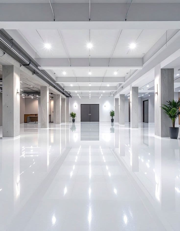 Precision floor polishing — High Gloss Epoxy Coating 30 Durable Concrete Basement Floor Ideas For Homes We Love Home Blog