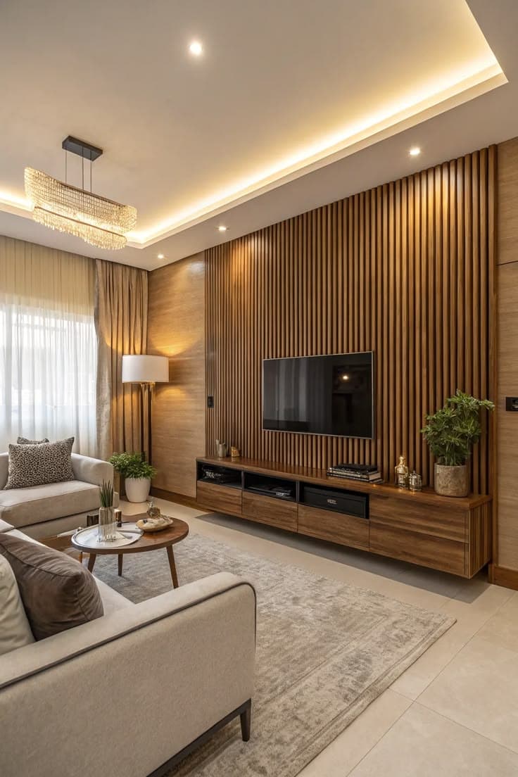 PVC louvers — 24+ Stylish Wood Slat TV Wall Ideas