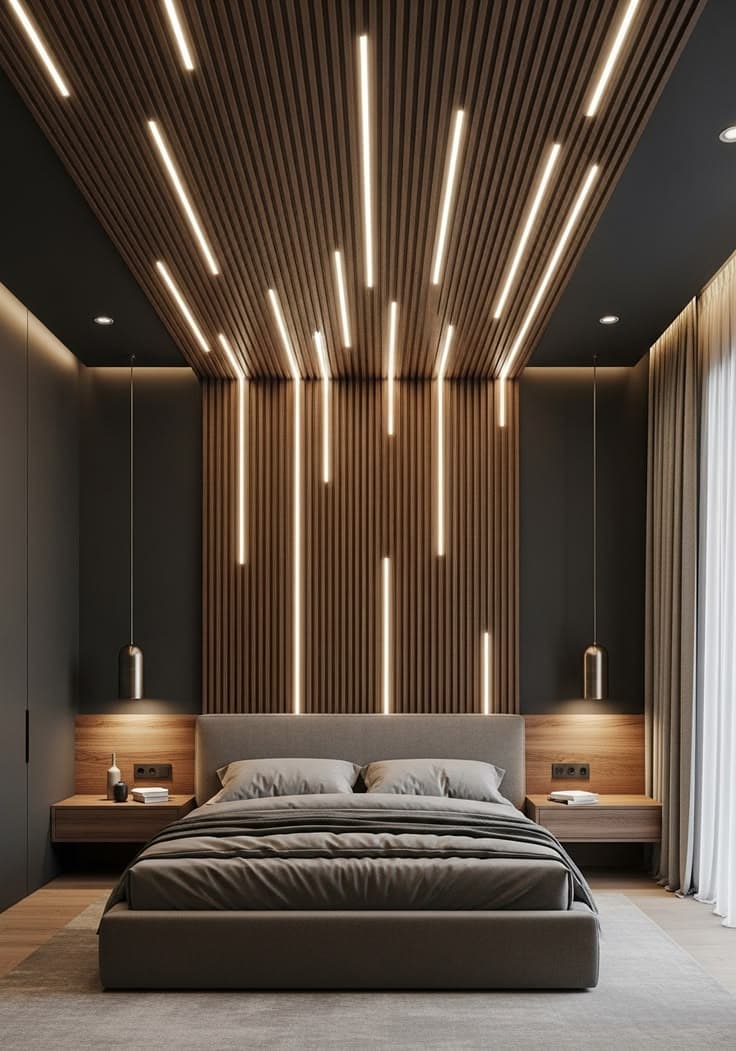 PVC louvers — Cozy Bed & Ambient Wall Lights Bedroom Design