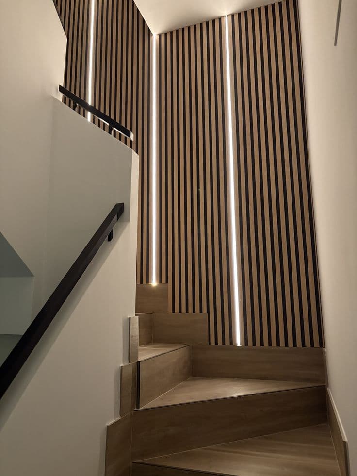 PVC louvers — Escalera Moderna Con Suelo Y Pared De Madera