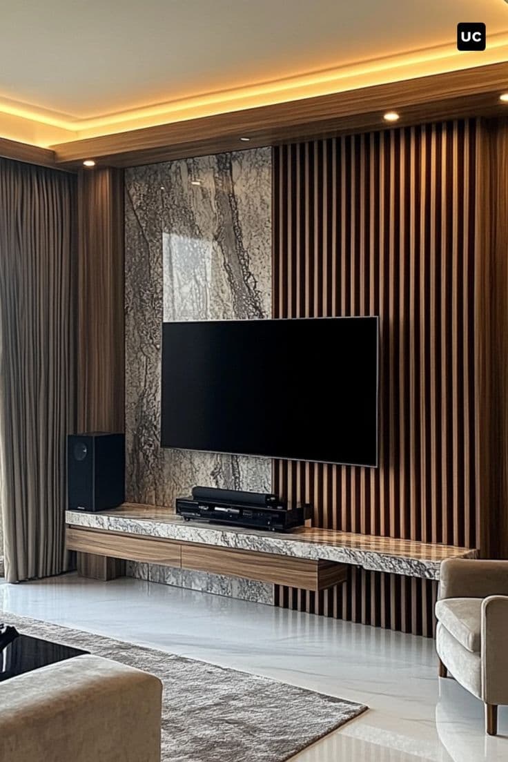 PVC louvers — TV Panel Designs For Your Stunning Home TV Wall Panel Design Luxury Wall Designs