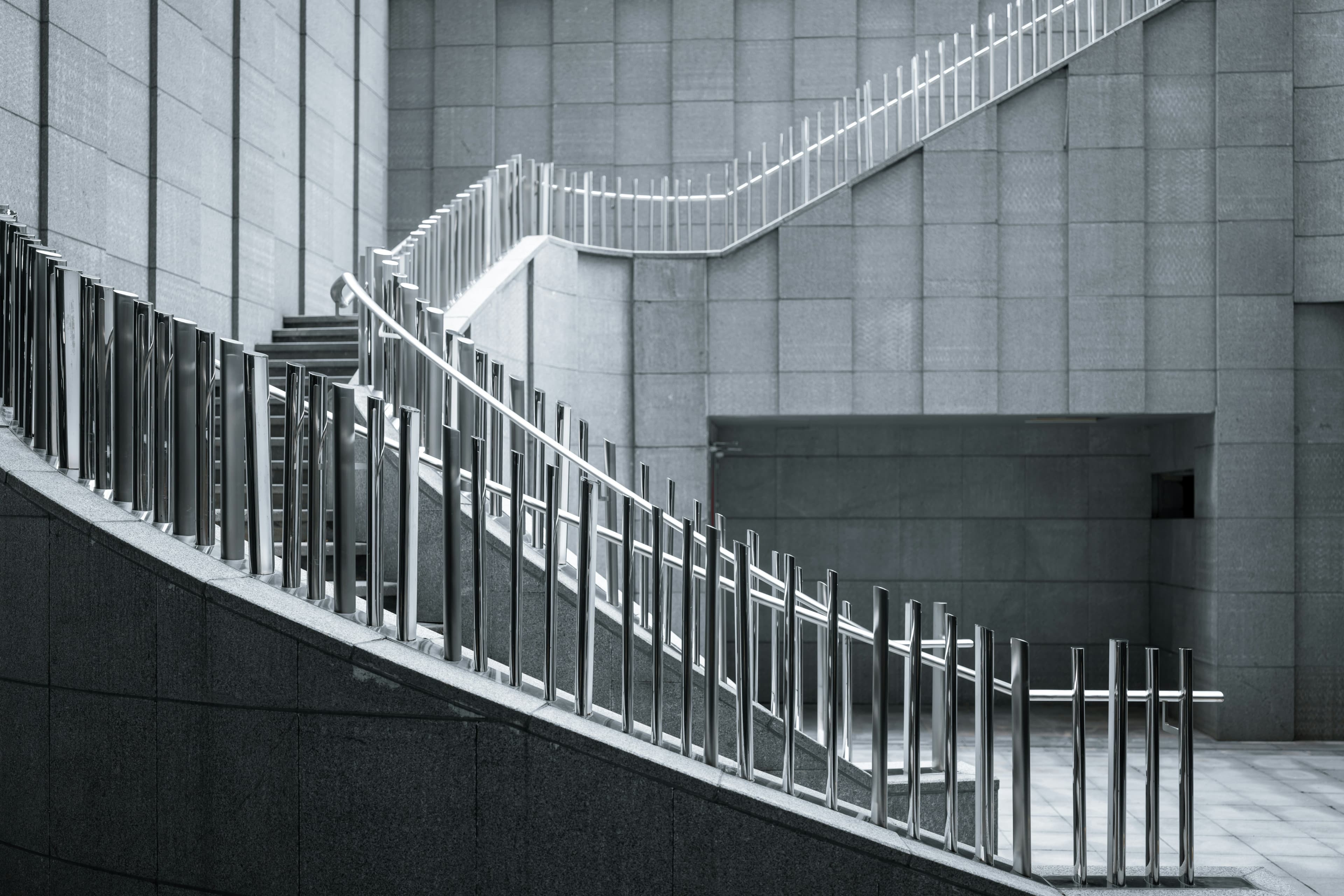 Architectural SS railing on a commercial interior stair